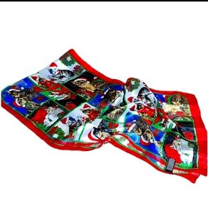 Vintage Christmas Kitty Cat print Scarf 60 X 13 lightweight silky polyester
